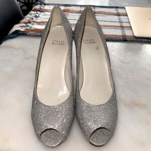 Stuart weitzman Silver Sparkle peep toe heels